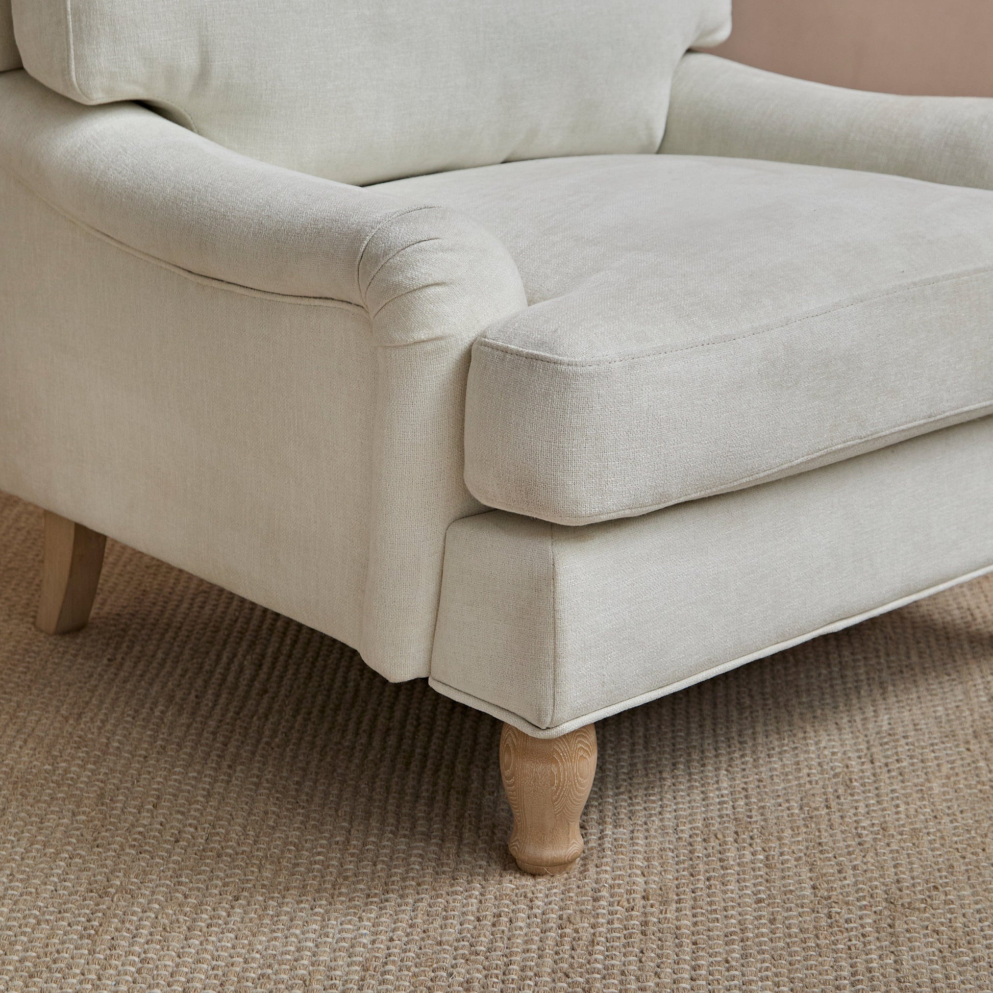 Brea Oyster White Armchair - Whitewash Oak Legs - Laura James