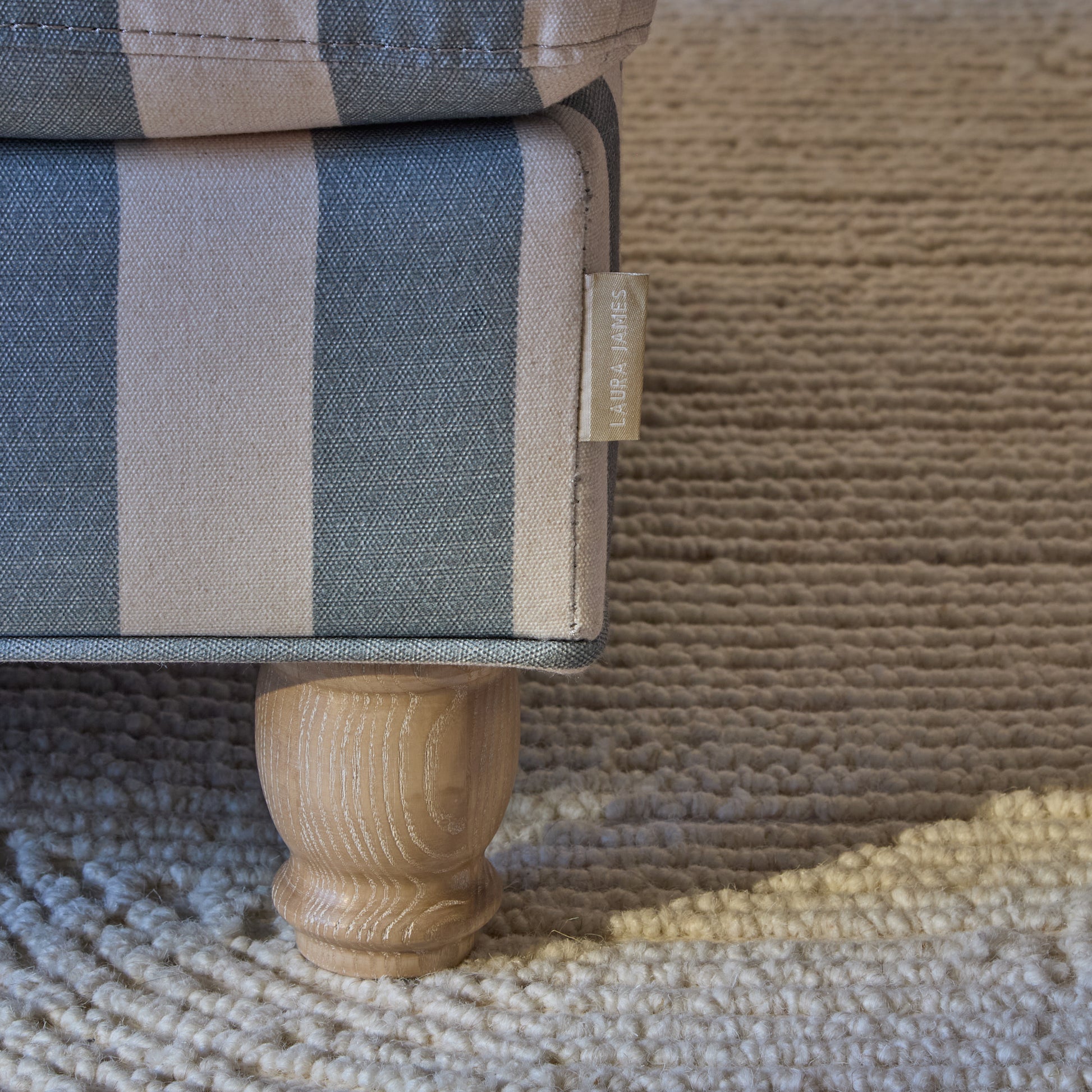 Brea Footstool - Blue Stripe with Whitewash Legs - Laura James