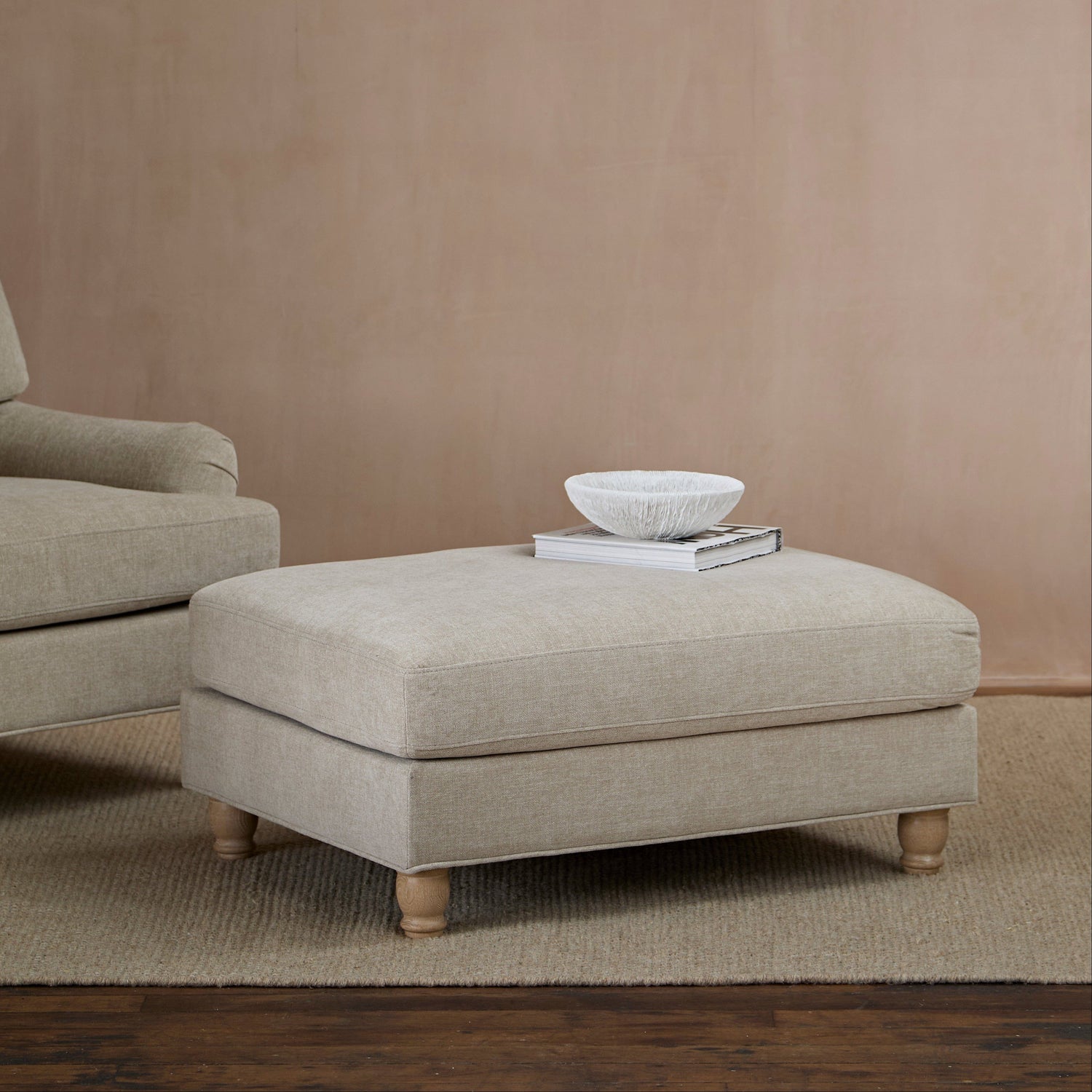 Brea Mink Taupe Footstool - Whitewash Oak Legs - Laura James