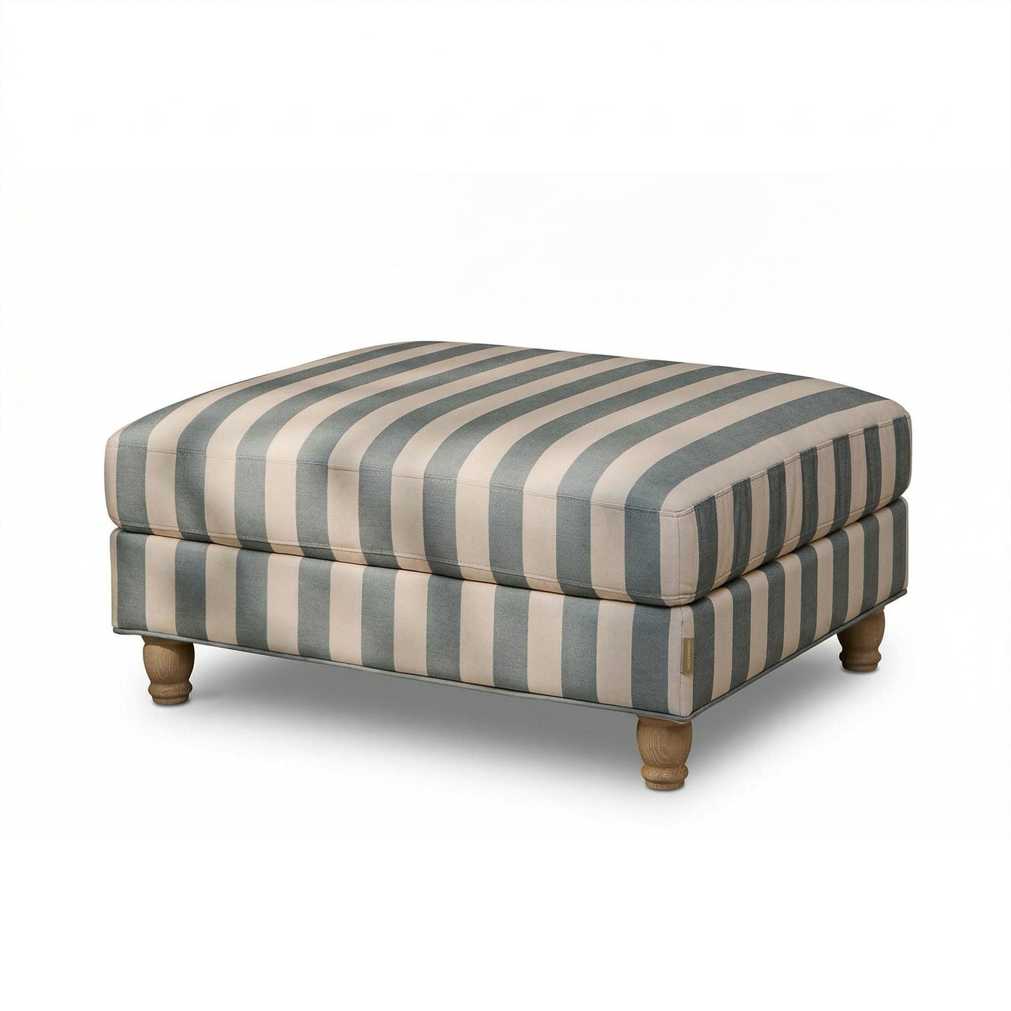 Brea Footstool - Blue Stripe with Whitewash Legs - Laura James