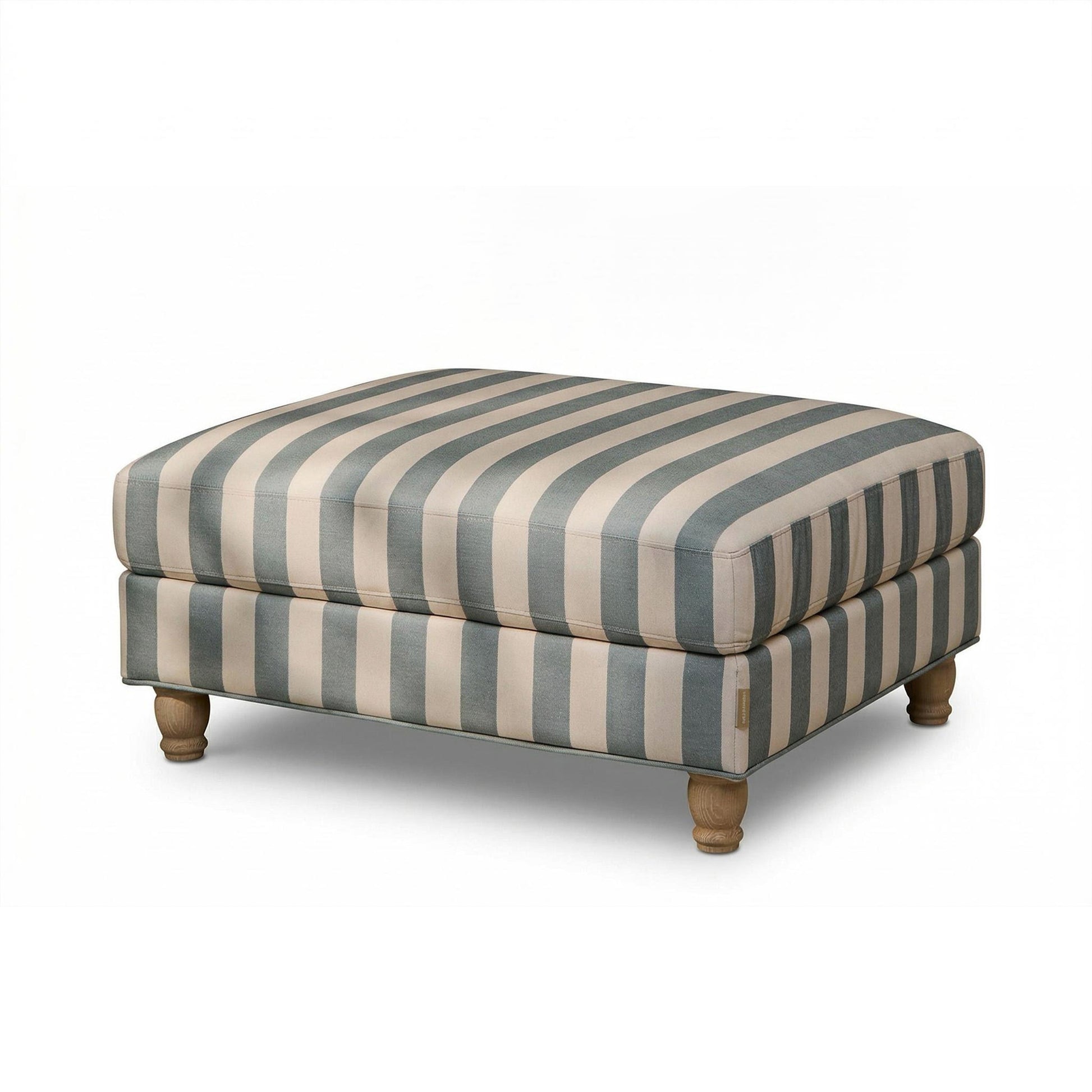 Brea Footstool - Blue Stripe with Whitewash Legs - Laura James