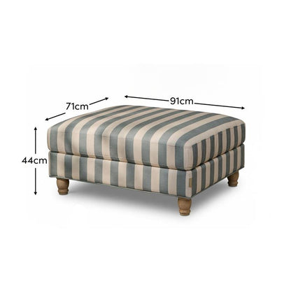 Brea Footstool - Blue Stripe with Whitewash Legs - Laura James