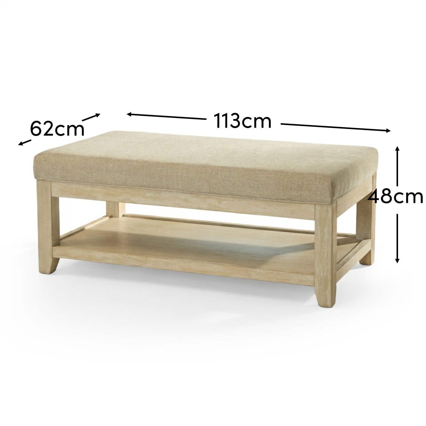 Breccan 110cm Footstool Coffee Table - Mink Taupe - Whitewash Oak Legs - Laura James