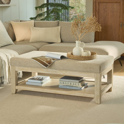 Breccan 110cm Footstool Coffee Table - Mink Taupe - Whitewash Oak Legs - Laura James
