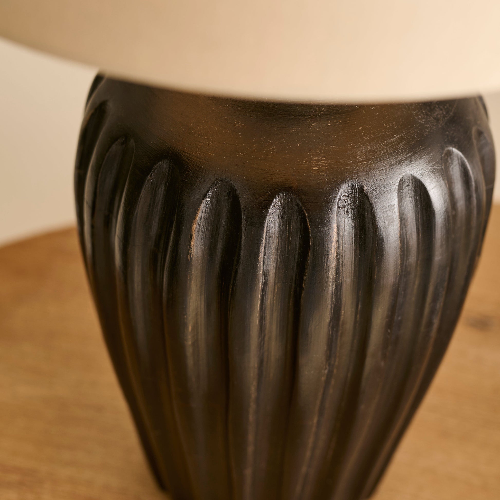 Burcot 28cm Jet Black Mango Wood Lamp Base with Coningsby 30cm Shade - Taupe - Laura James 