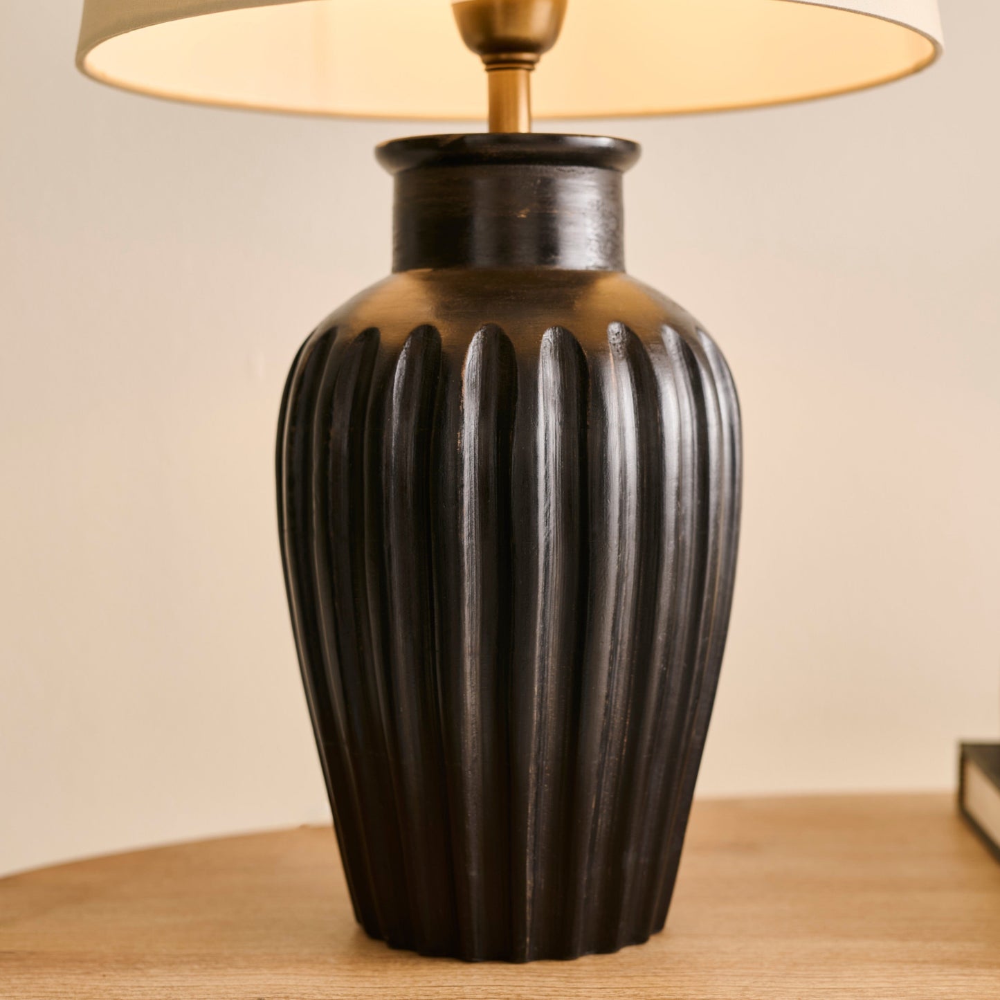 Burcot 28cm Jet Black Mango Wood Lamp Base with Coningsby 30cm Shade - Taupe - Laura James 