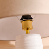 Burleigh 43cm Ceramic Table Lamp Base - White & Coningsby 35cm Cotton Lamp Shade - Taupe - Laura James