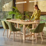 Carter Whitewash Rectangular Dining Table with 6 Freya Fern Green Dining Chairs with Whitewash Legs - Laura James 