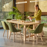 Carter Whitewash Rectangular Dining Table with 6 Freya Fern Green Dining Chairs with Whitewash Legs - Laura James 