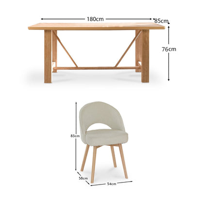 Carter Whitewash Rectangular Dining Table with 6 Marilyn Boucle Dining Chairs with Whitewash Legs - Laura James 