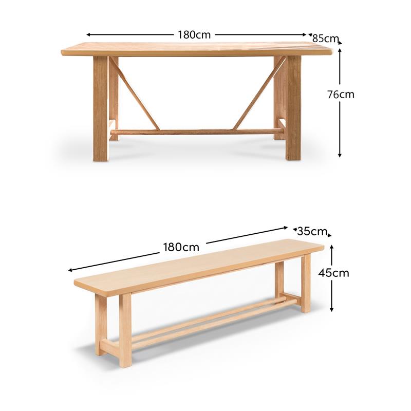 Carter 2 Seater Dining Bench - Whitewash Oak - Laura James 
