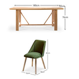 Carter Whitewash Rectangular Dining Table with 6 Freya Fern Green Dining Chairs with Whitewash Legs - lAURA jAMES 
