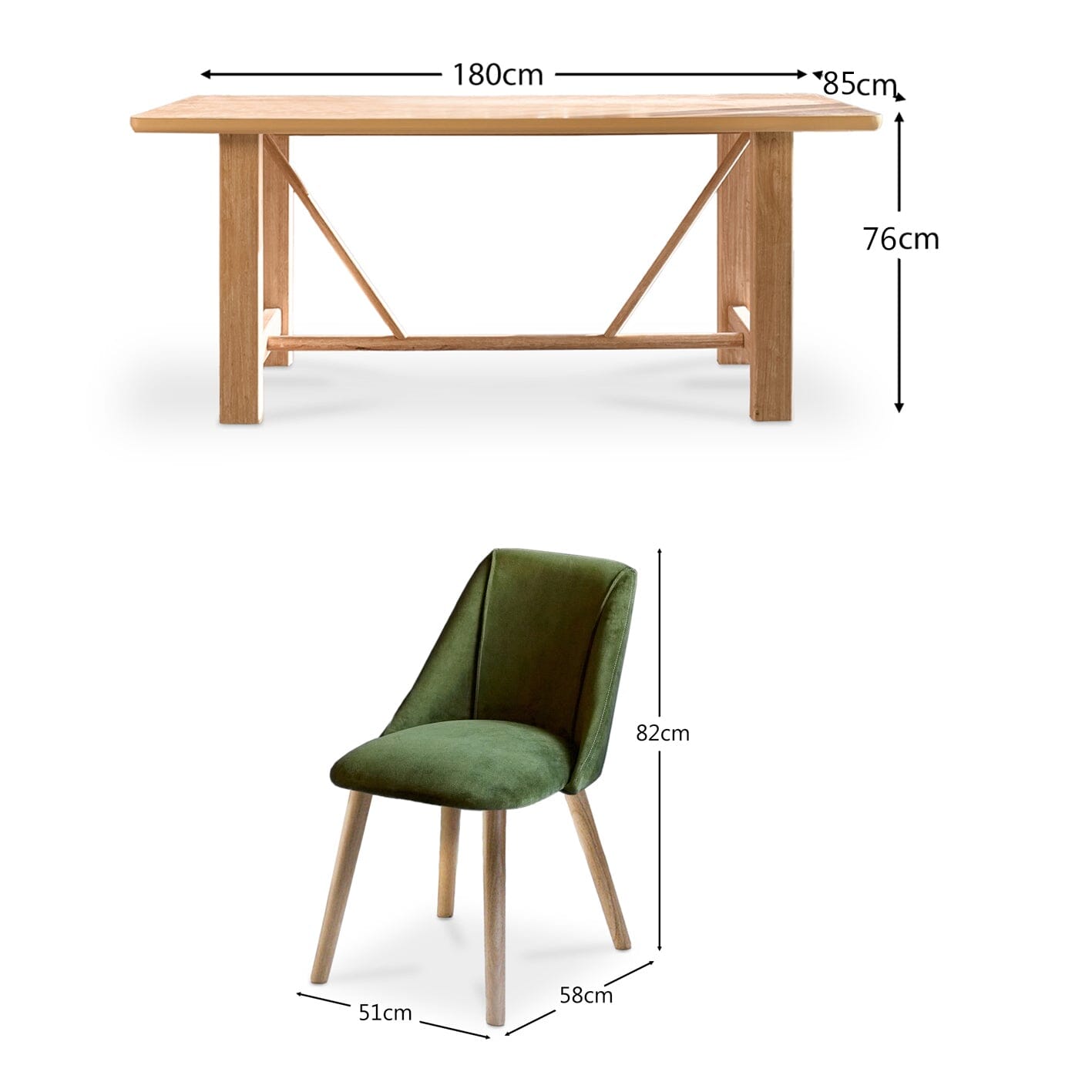 Carter Whitewash Rectangular Dining Table with 6 Freya Fern Green Dining Chairs with Whitewash Legs - lAURA jAMES 