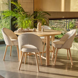 Carter Whitewash Round Dining Table with 4 marilyn Boucle Dining Chairs with Whitewash Legs - Laura James 