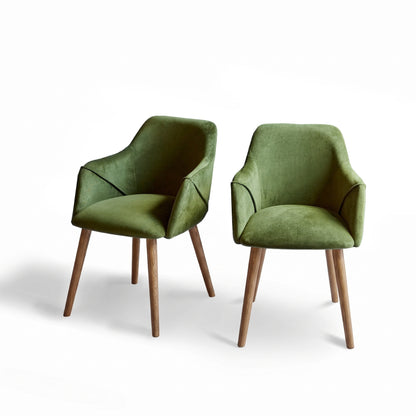 Freya Fern Green Armchair - Set of 2 - Almond Brown Legs
