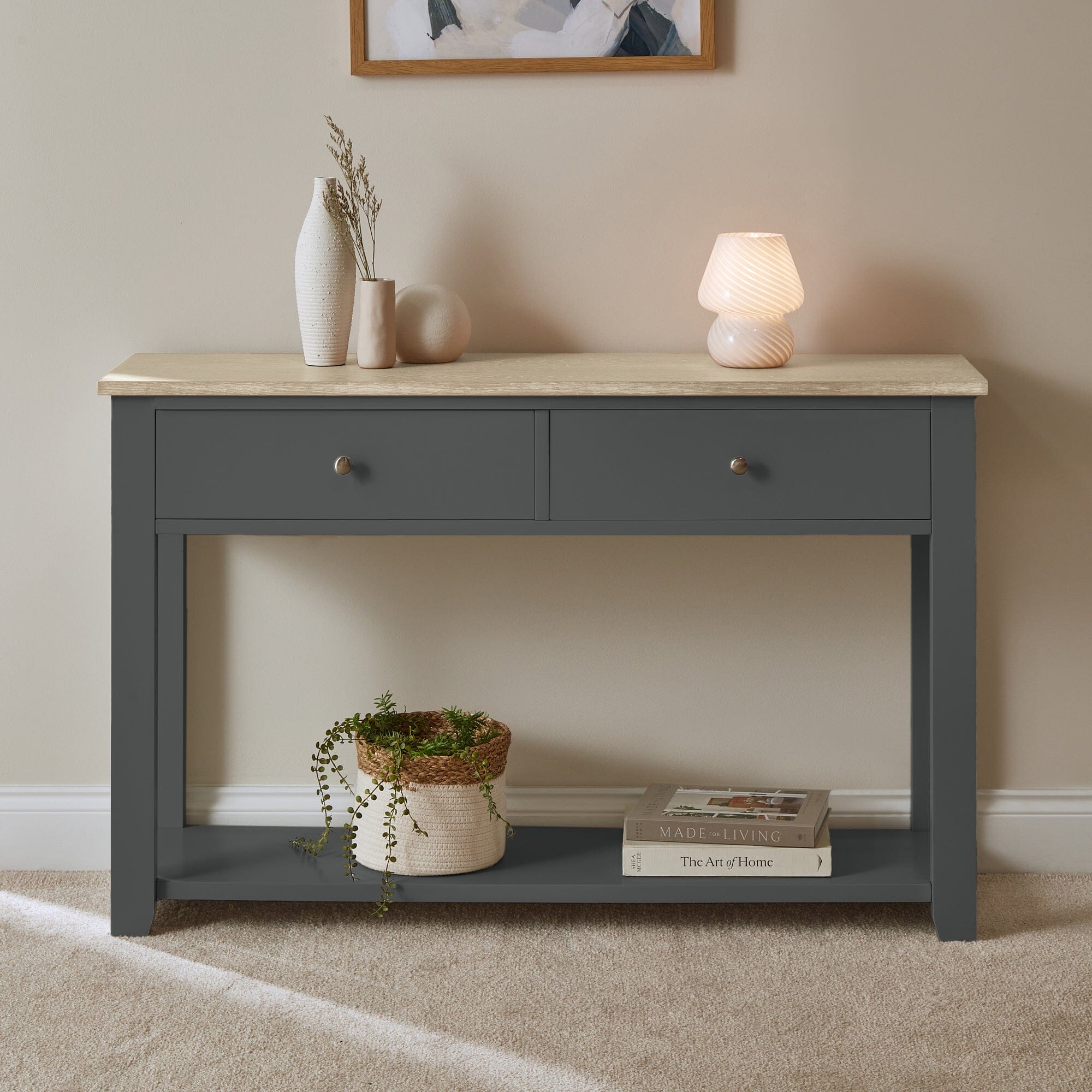 Grey console table with drawers discount