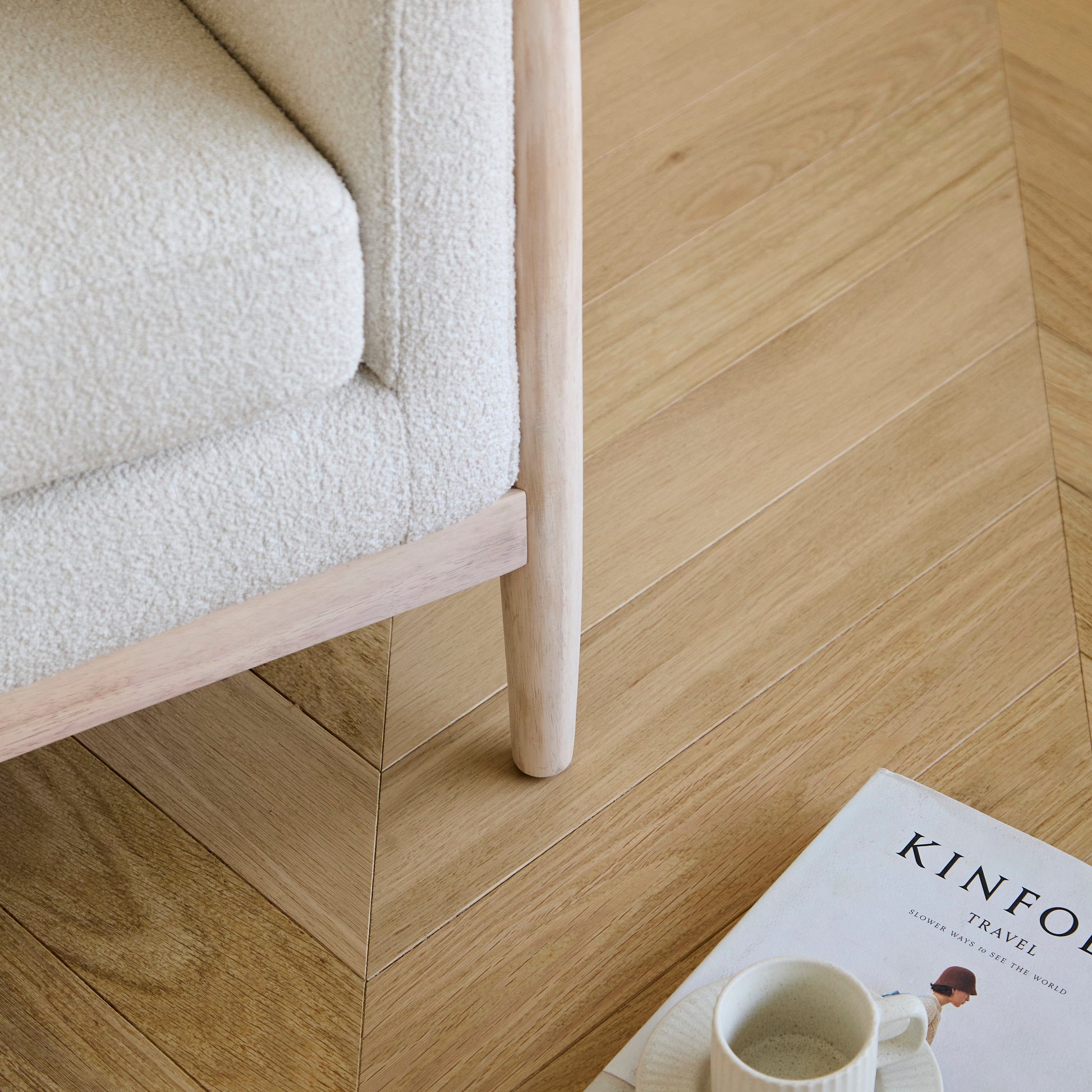 Carter Beige Boucle Occasional Armchair - Whitewash Legs - Laura James 