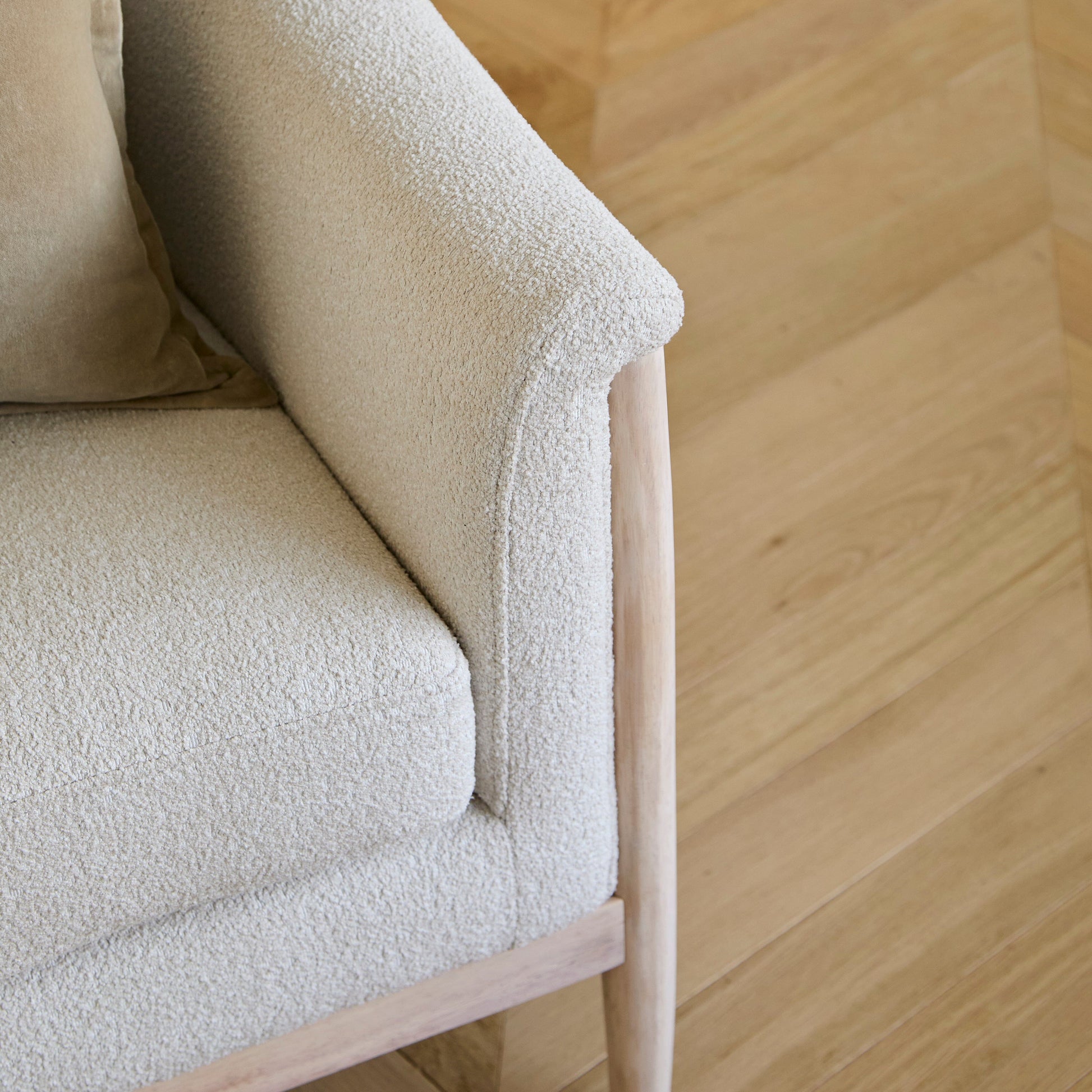 Carter Beige Boucle Occasional Armchair - Whitewash Legs - Laura James 