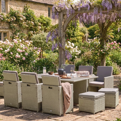 Cube 10 Seater Rattan Garden Dining Set - Light Grey with Polywood Top - Laura James 