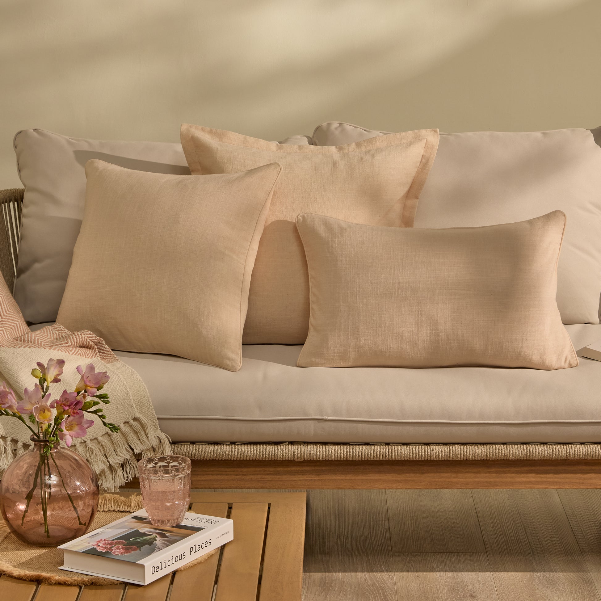 Camber 35x55cm Outdoor Cushion Cover - Blush Pink with Pink Piping - Laura James