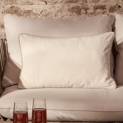 Camber 35x55cm Garden Scatter Cushion Cover - Off White with Sage Green Piping - Laura James