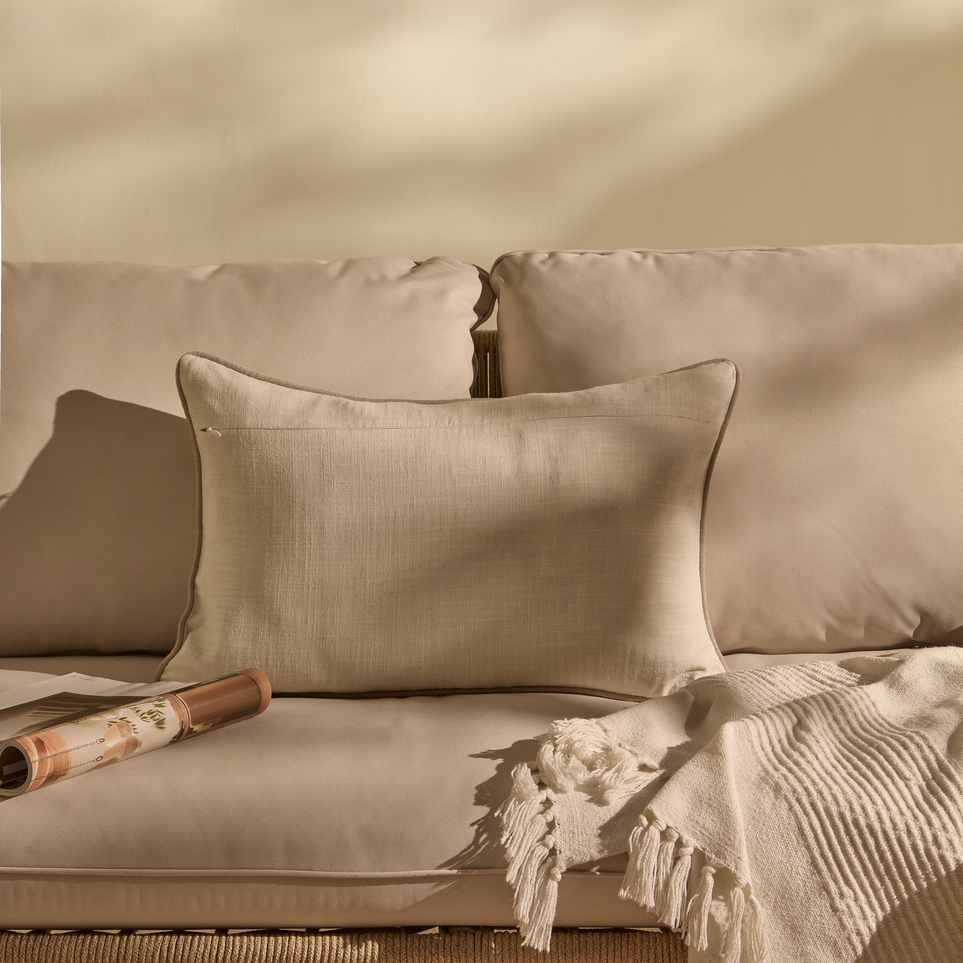 Camber 35x55cm Outdoor Cushion Cover - Off White with Sand Piping - Laura James