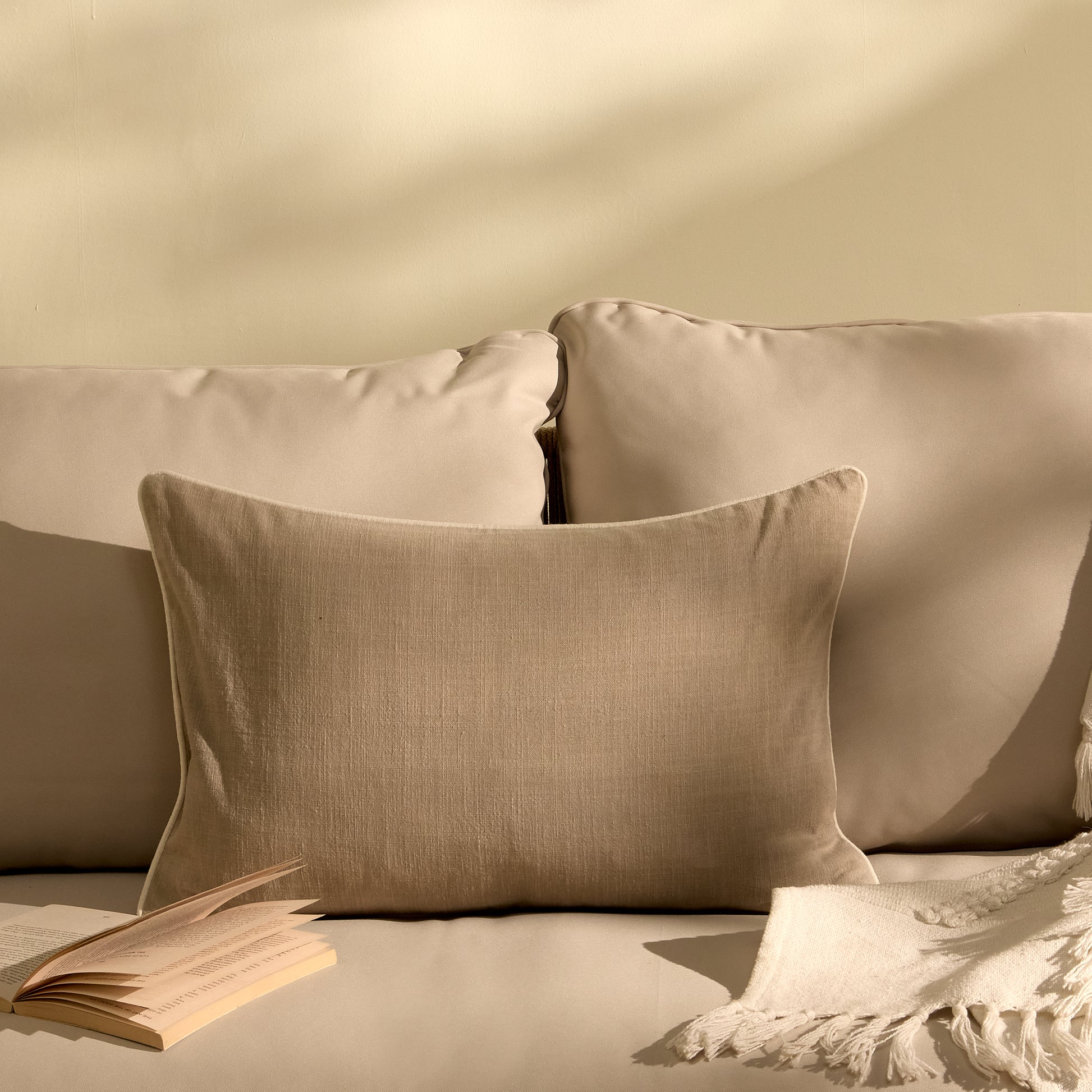 Camber 35x55cm Outdoor Cushion Cover - Sand with Off White Piping - Laura James
