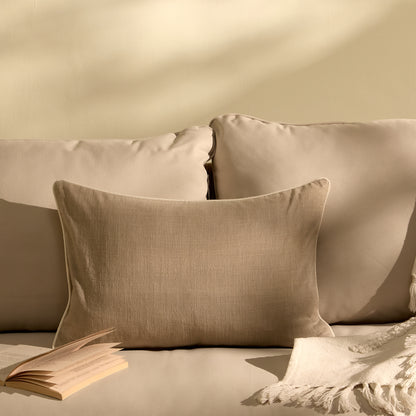 Camber 35x55cm Outdoor Cushion Cover - Sand with Off White Piping - Laura James