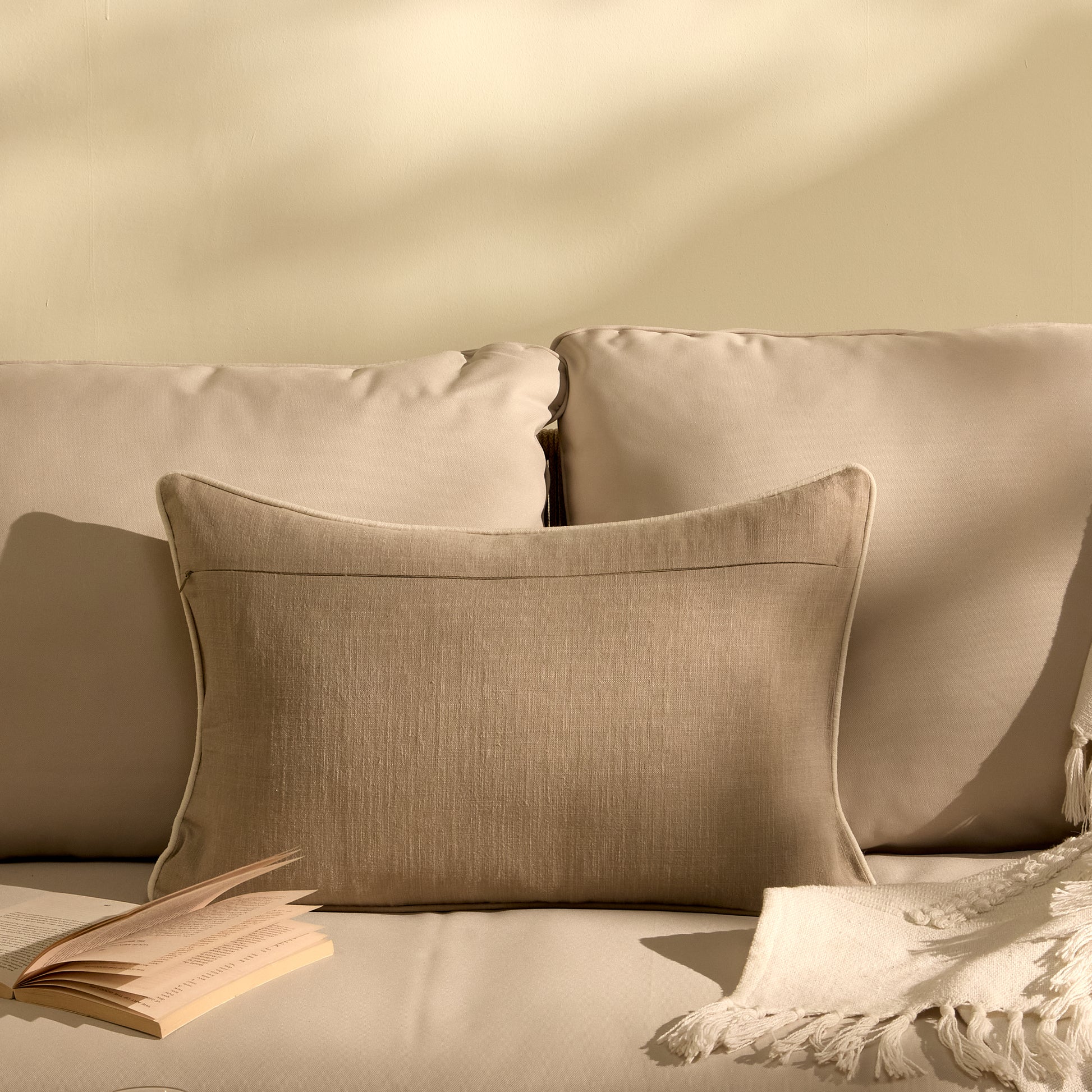 Camber 35x55cm Outdoor Cushion Cover - Sand with Off White Piping - Laura James