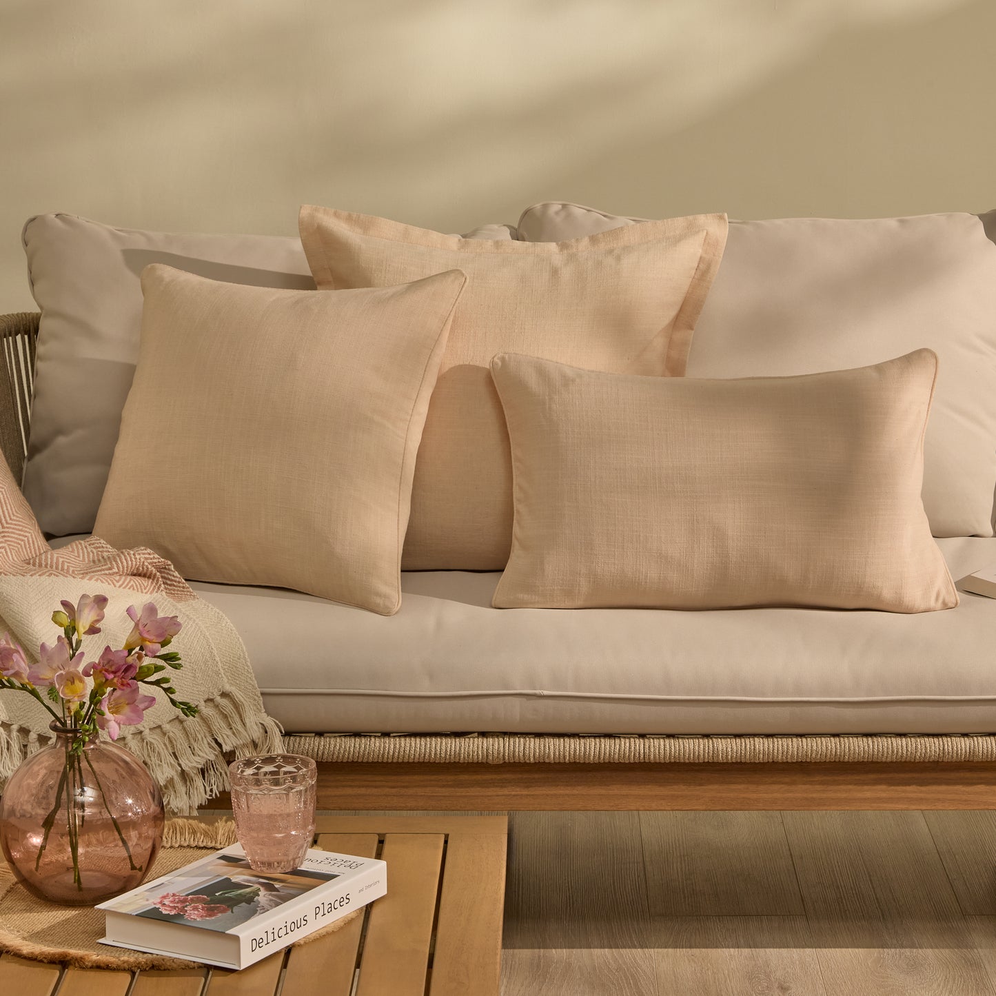 Camber 45x45cm Outdoor Cushion Cover - Blush Pink with Pink Piping - Laura James