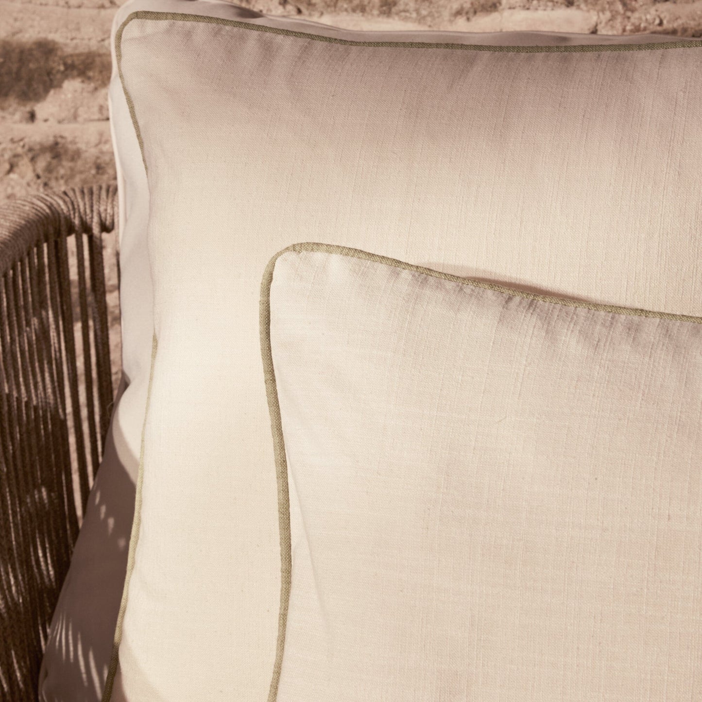 Camber 45x45cm Outdoor Scatter Cushion Cover - Off White with Sage Green Piping - Laura James