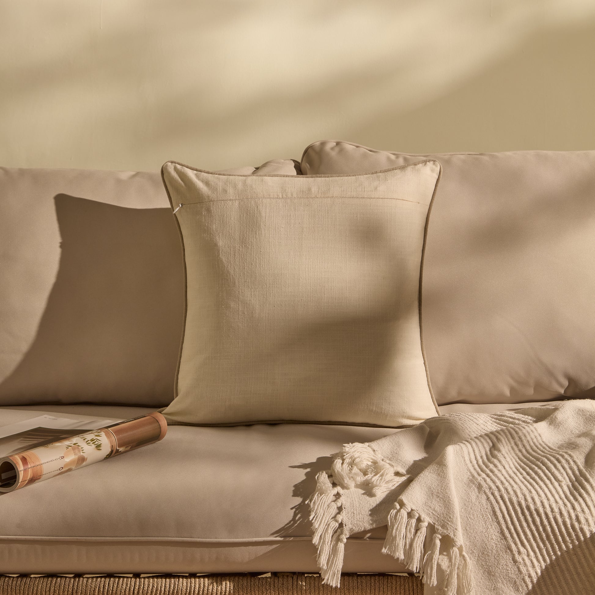 Camber 45x45cm Outdoor Cushion Cover - Off White with Sand Piping - Laura James