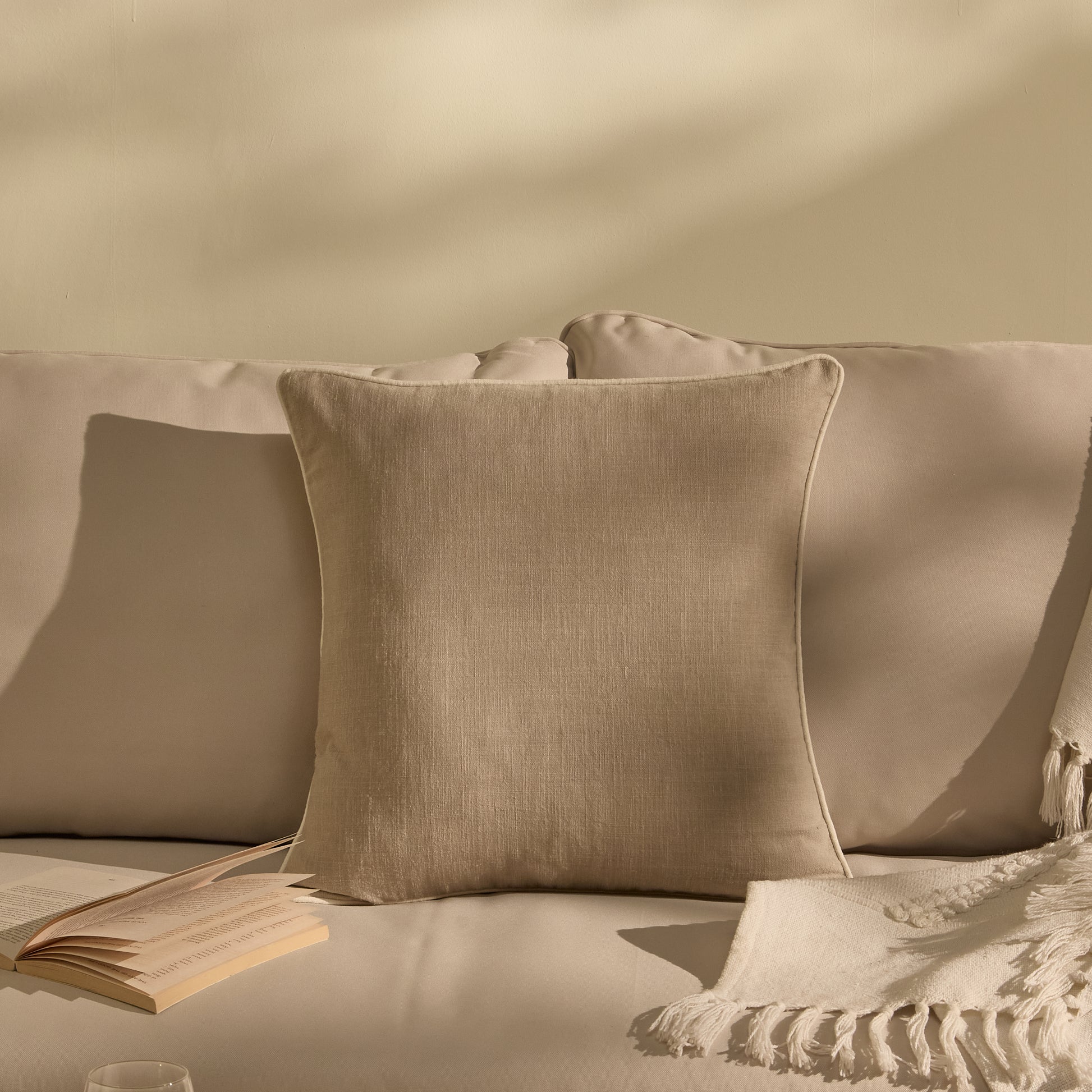 Camber 45x45cm Outdoor Cushion Cover - Sand with Off White Piping - Laura James