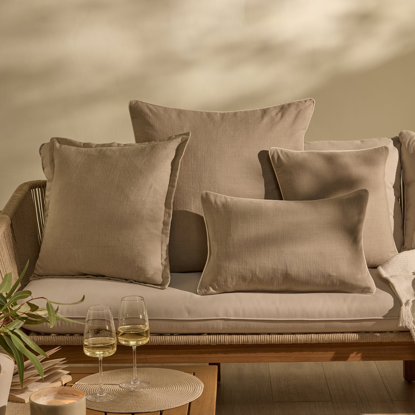 Camber 45x45cm Outdoor Cushion Cover - Sand with Off White Piping - Laura James