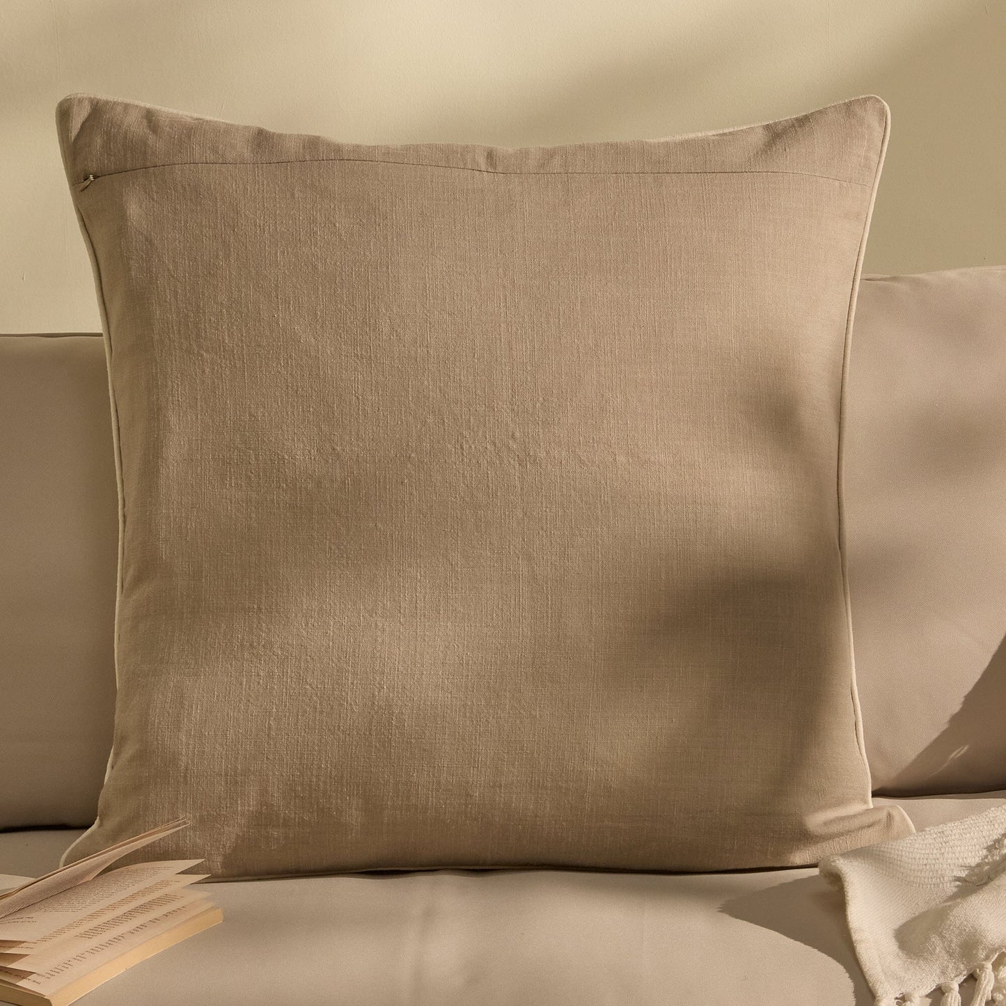 Camber 57x57cm Outdoor Cushion Cover - Sand with Off White Piping - Laura James