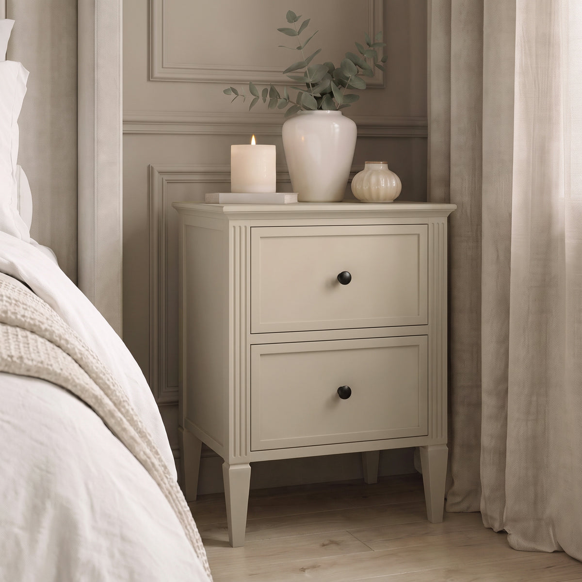Cambrie 47cm 2 Drawer Bedside Table - Oatmeal