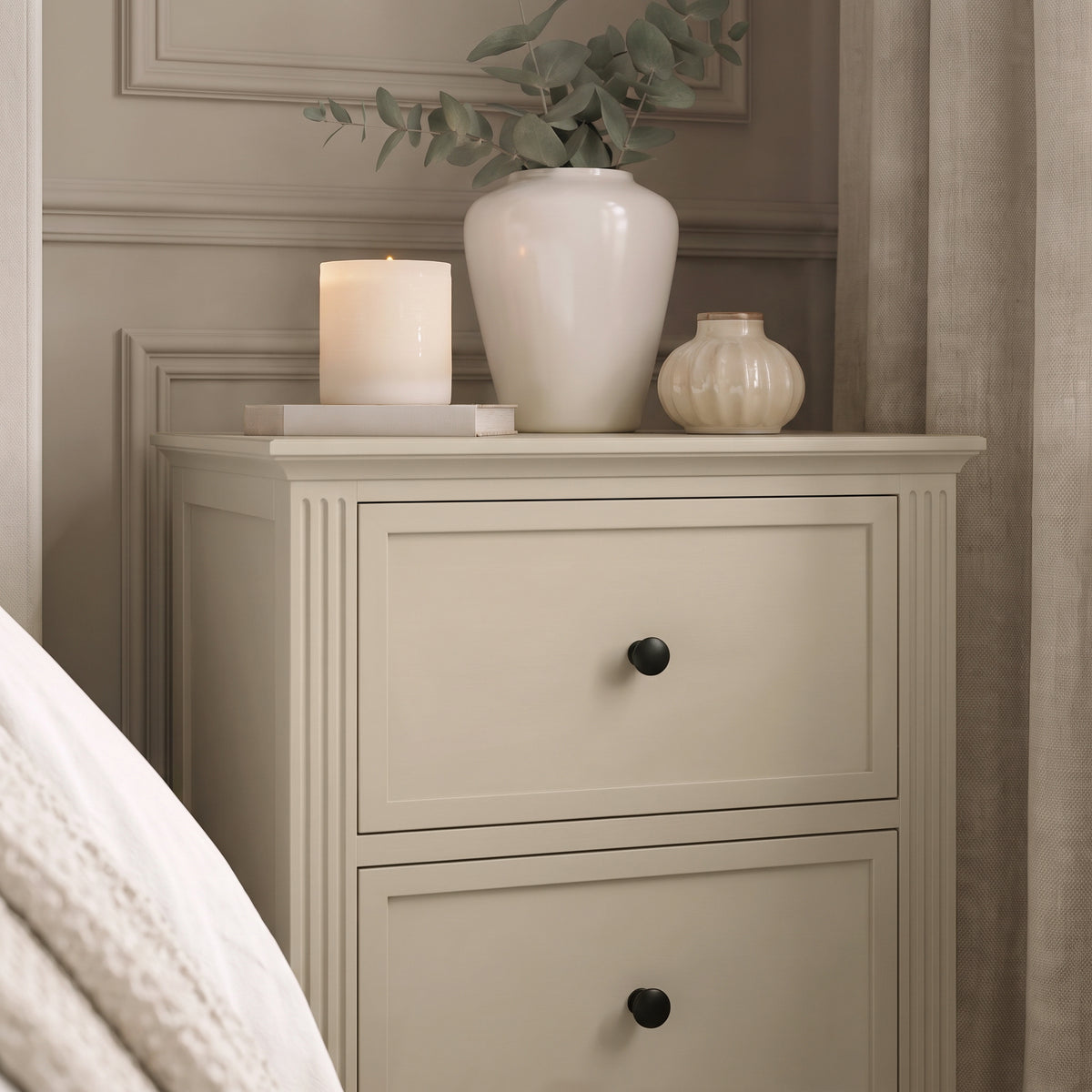 Cambrie 47cm 2 Drawer Bedside Table - Oatmeal
