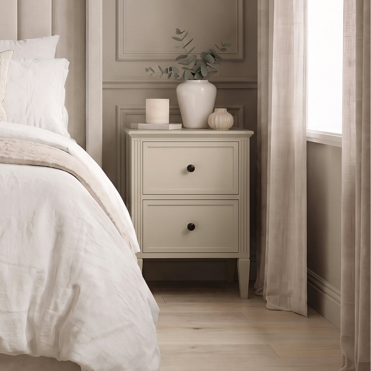 Cambrie 47cm 2 Drawer Bedside Table - Oatmeal