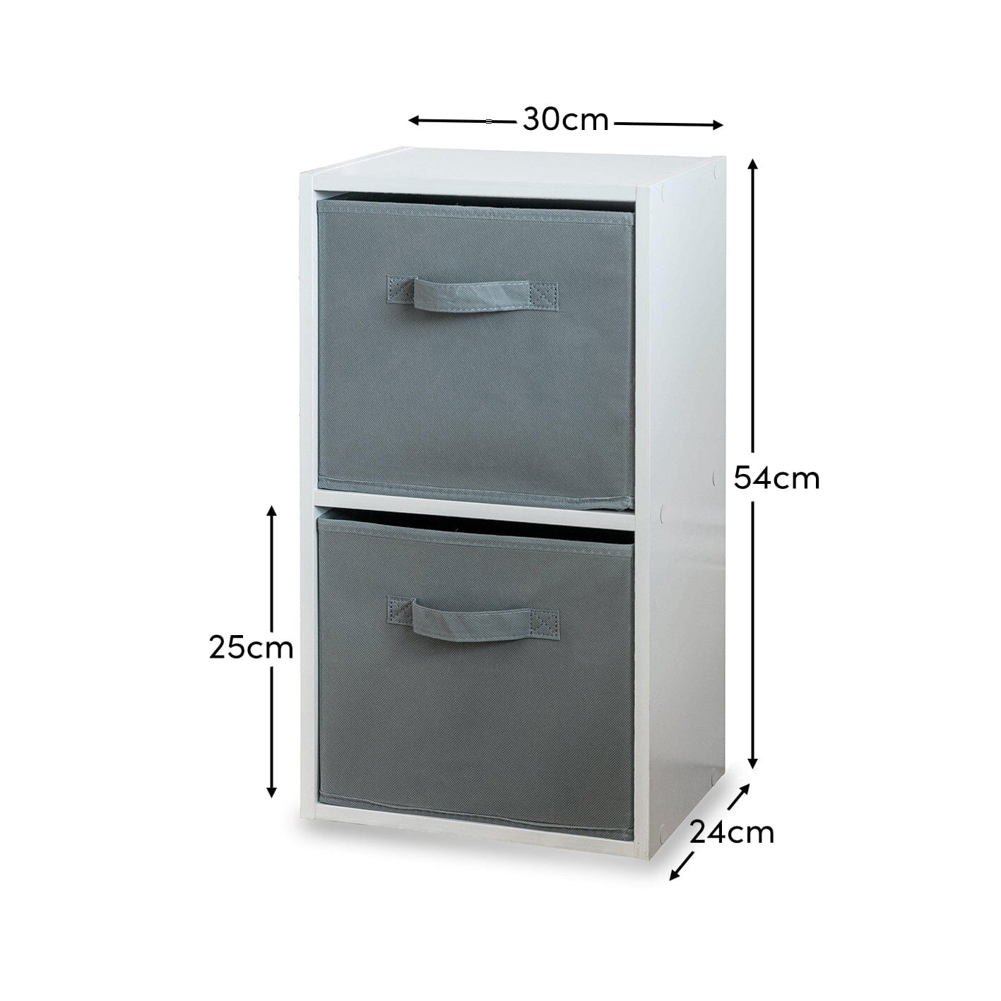 Cara 2 Tier Storage Unit / Chalk White Bookcase with Grey Boxes - Laura James