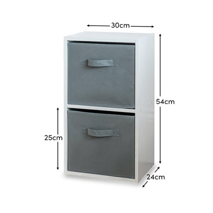 Cara 2 Tier Storage Unit / Chalk White Bookcase with Grey Boxes - Laura James