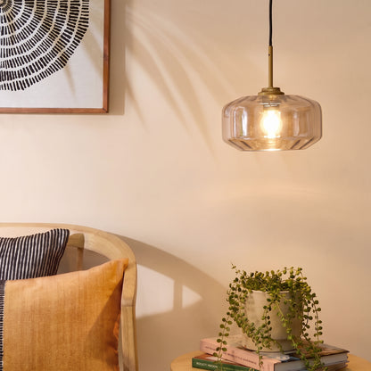 Carrick 22cm Glass Pendant Light - Champagne Glass and Satin Gold