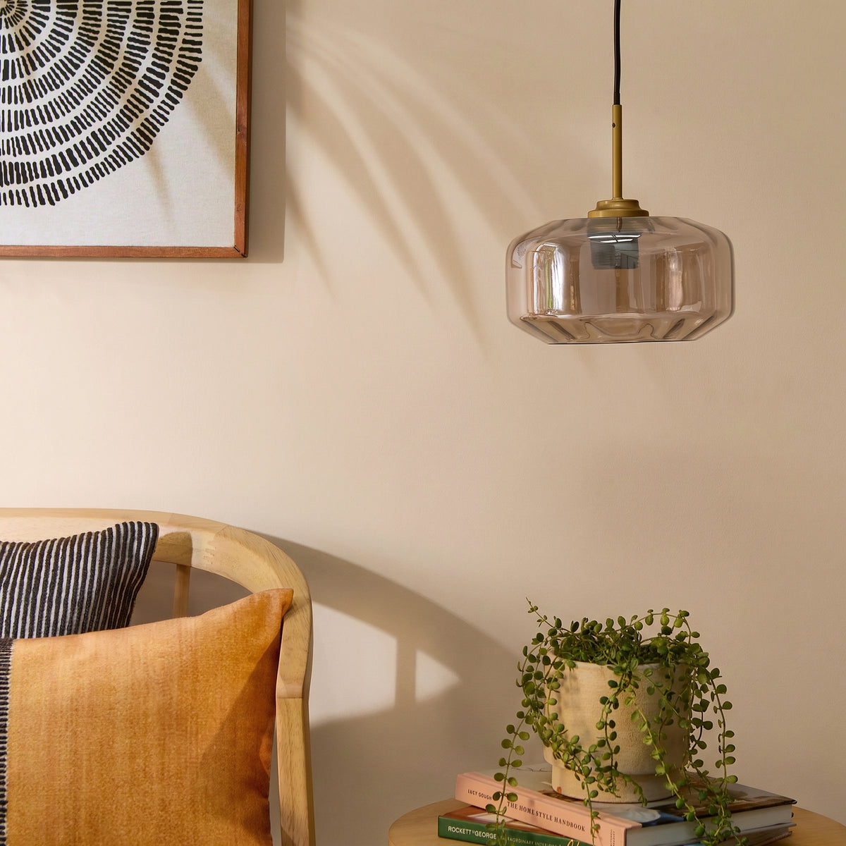Carrick 22cm Glass Pendant Light - Champagne Glass and Satin Gold
