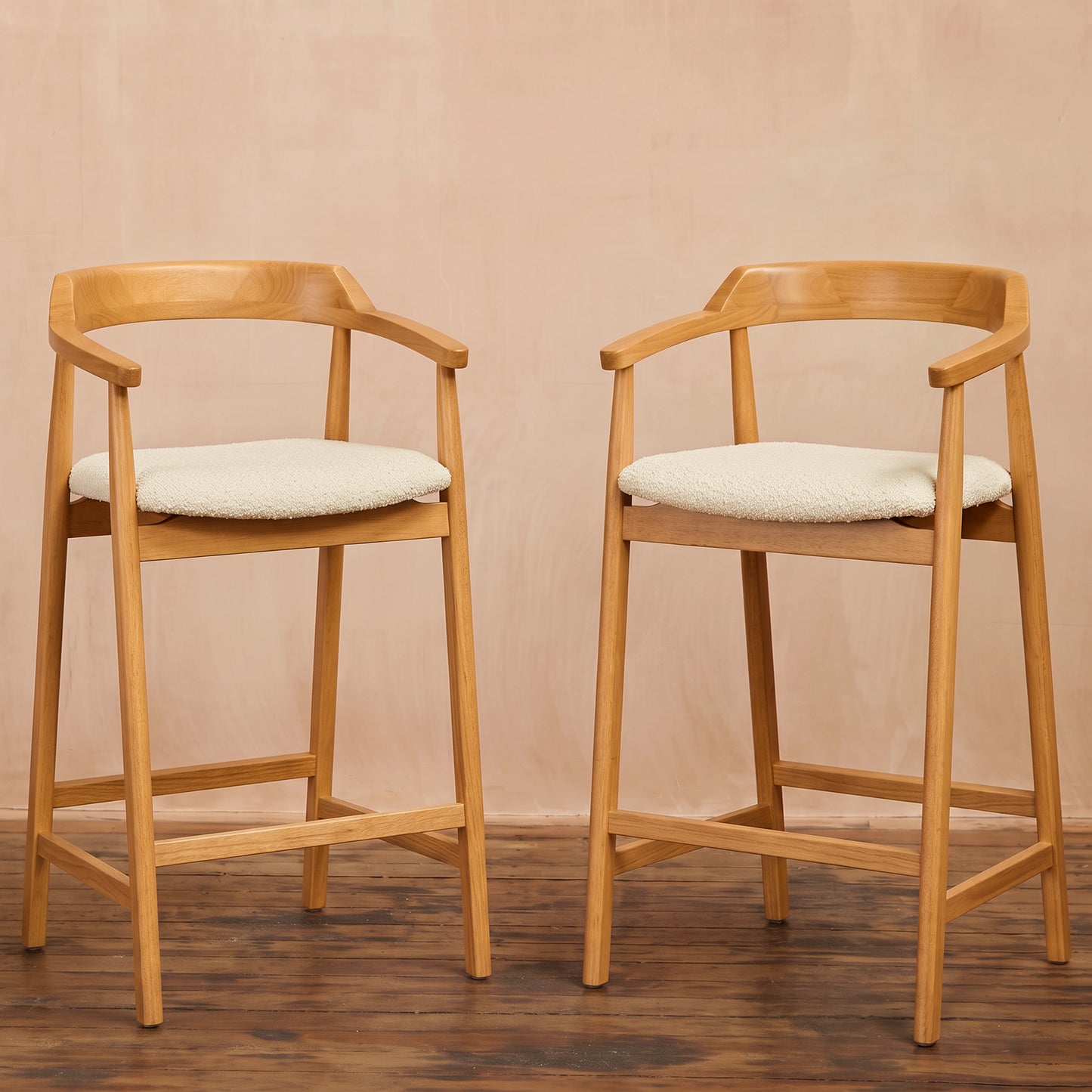 Carter Boucle Bar Stool - Pale Oak Legs - Laura James 