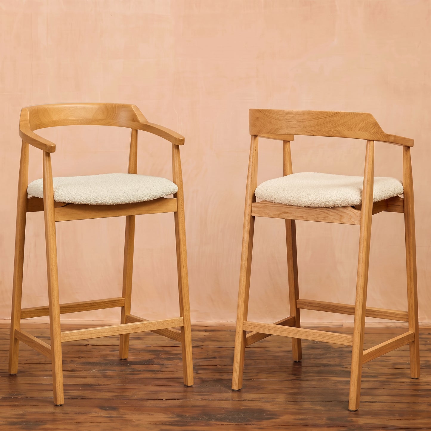 Carter Boucle Bar Stool - Pale Oak Legs - Laura James 