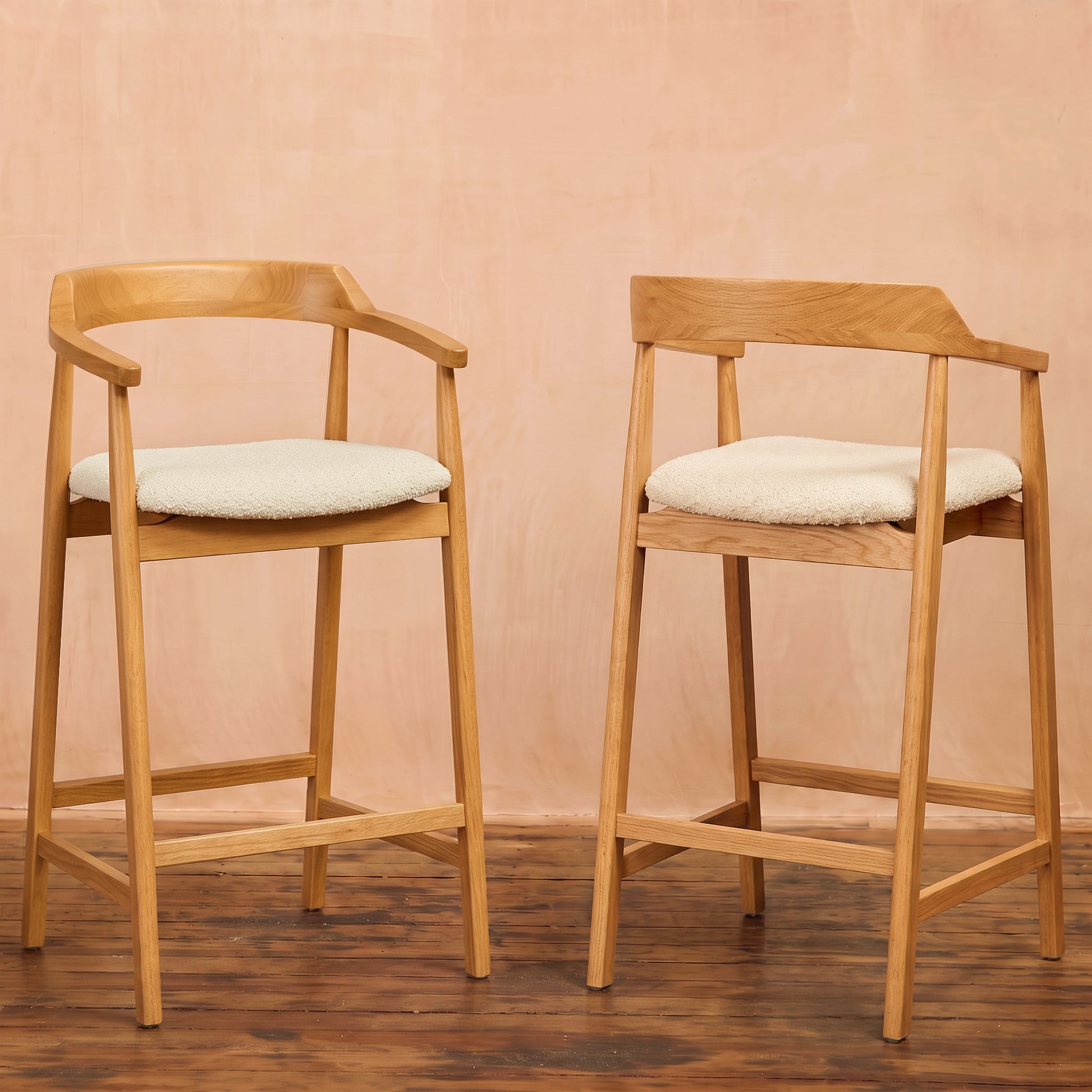 Carter Boucle Bar Stool - Pale Oak Legs - Laura James 