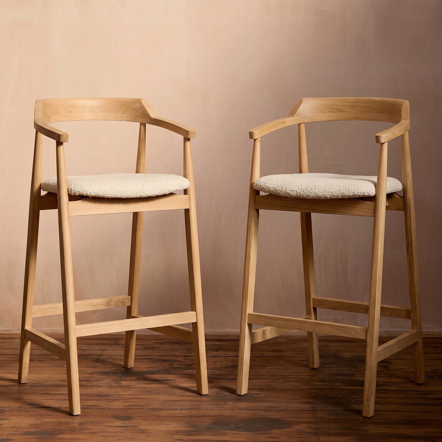 Carter Boucle Bar Stool - Whitewash Oak Legs