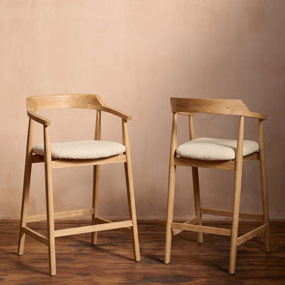 Carter Boucle Bar Stool - Whitewash Oak Legs