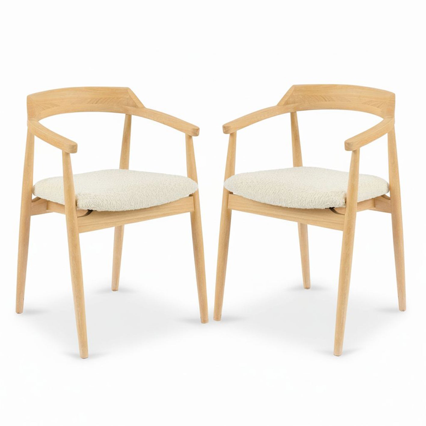 Carter Boucle Dining Armchairs - Set of 2 - Whitewash Oak Legs - Laura James 