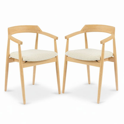 Carter Boucle Dining Armchairs - Set of 2 - Whitewash Oak Legs - Laura James 