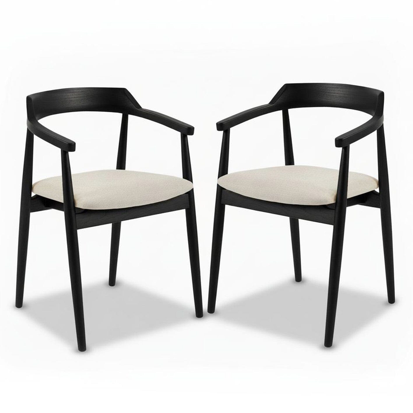 Carter Fawn Linen Dining Armchairs - Set of 2 - Black Oak Legs - Laura James 